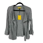 NWT St. John Cable Knit Open Front Platinum Melange Light Gray Cardigan Small