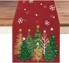Christmas Table Runner 13X72 Inch, Red Snowflakes Pine Tree Table Decors for Sea