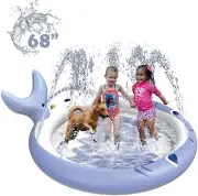BWOU Splash Pad, 68inch Shark Sprinkler Play Mat Pool