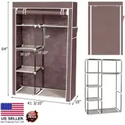 Portable Closet Storage Organizer Wardrobe Clothes Rack with Shelves And Hanging
