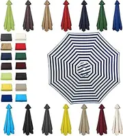 6 Ribs/8 Ribs Replacement Parasol Cover, Patio 3.0m/2.7m/2.5m/2.3m/2m UV Water Resistant Umbrella Canopy Replacement, for Patio, Deck, Balcony, Pool, Garden, Outdoor (Canopy Only)(Blue-white,3.5m/8 bo