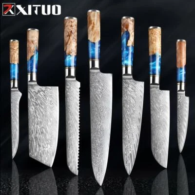 XITUO Kitchen Knives-Set Damascus Steel VG10 Chef Knife Cleaver Paring Bread Kni