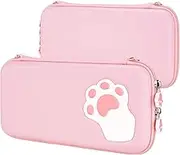 eXtremeRate PlayVital Pink Cute Carrying Case for Nintendo Switch Lite, Thumb Grip Caps + Cat Paw Slim Travel Case for Switch Lite, Portable Hardshell Girl Storage Case for Switch Game Accessories