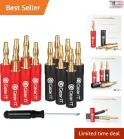 Insulated Banana Plug Connectors for Secure Audio Connections - 6 Pairs Pack