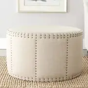 SAFAVIEH Sherri Cocktail Ottoman Brass Nail Head | Beige |