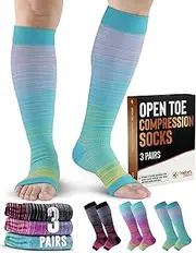 Doctor's Select 3 Pairs Copper Toeless Compression Socks Women & Men - 20-30 mmHg Open Toe Compression Socks Knee High Women