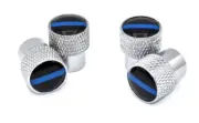 Police Thin Blue Line Valve Stem Caps Shiny Chrome Aluminum Knurling