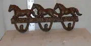 CAST IRON RUST / OFF WHITE (choice) FINISHED 3 RUNNING HORSES COAT HOOK(3 HOOKS)