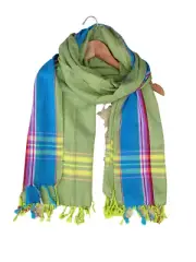 Kikoi Vibrant Gift 100% Cotton Ethnic Lime Tassels Scarf Beach Wrap Kenya Made