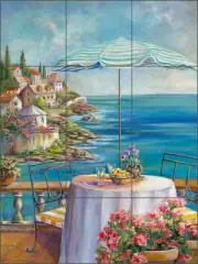 Ceramic Tile Mural Backsplash Cook Mediterranean Seascape Umbrella Art GCS066