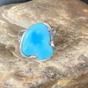Navajo Adjustable Wire Sterling Silver Blue Kingman Turquoise Ring Size 8 13541