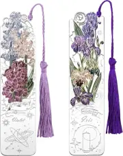 2 PCS Metal Bookmarks with Tassel, Iris, Violet Bookmark, Pretty Bookmarks for W