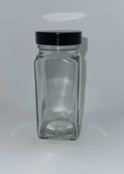 12- Flint Glass Spice Jars With Black Lid 4 Oz Square Spice Bottles
