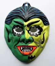 NOS Halloween Mask VAMPIRE DRACULA 1960's Fun World Div. Plastic Day-Glo?