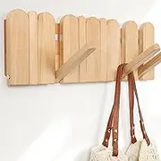 KYIAANY Coat Rack Wall Mount: Wooden Boho Wall Decor 6 Hooks 16.8'' Entryway Hanger with Magnetic Foldable Hooks Mounted, Space Saving for Hanging Jacket Bag for Apartments & Modern Homes