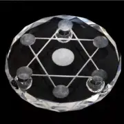Witch Hexagram Star Seven Point Crystal Plate Occult Wiccan Healing Ball Stand