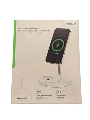 Bb. Belkin Boost Charge Pro 2-in-1 Wireless Charger Stand w/MagSafe White WIZ010