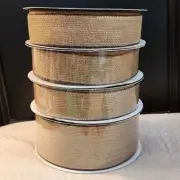 NEW 4 Rolls Burlap Kirkland Signature Wire-Edged Ribbon, 200 yards total