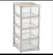 4 Tier Large Plastic Drawer Storage Organiser Level Office Box Cabinet with (Clear Color)