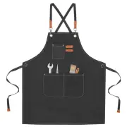 Adjustable Chef Apron Cross Back Aprons for Kitchen Cooking Painting, Black