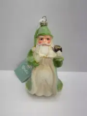 Rustic Farmhouse Santa Claus Ornament Glass Christmas Green Coat