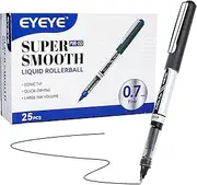EYEYE Liquid Ink Rollerball Pens, 0.7mm Fine Point Tip, 25 Pack Black Rollerball Pens Quick Drying, Rolling Pen Smooth Writing for Journaling, Note Taking, Office and School Supplies