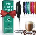 Milk Frother Wand & Drink Mixer - Coffee Frother Handheld - Mini Frother with St