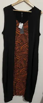 Taking Shape Size M Womens Black Burnt Orange Sleeveless Midi Dress Pockets BNWT