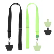 2Pcs Smart Phone Lanyard with 4 Patches, Black/Light Green (55-30cm)