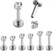 PAIR 16G 5/16" 3/8 PRONG SET 2MM CZ INTERNALLY THREADED LABRET STUD TRAGUS RING
