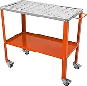 VEVOR 96 x 42 cm Welding Table, 544kg Load Capacity Steel Welding Workbench Table on Wheels, Portable Work Bench with Braking Lockable Casters, 4 Tool Slots, 5/8-inch Fixture Holes, Tool Tray