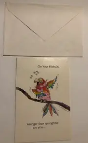 Vintage American Greetings Greeting card Springtime Parrot birthday WithEnvelope