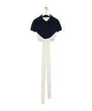Loewe Open Back Polo Sweater S,XS,L,M Navy Blue Rice White