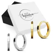 Boxed 2 Pairs Solid 925 Sterling Silver Jerald Huggie Earrings Set in Dual Tone Gold
