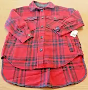 SO Plaid Oversized Shacket Flannel Shirt Jacket Red Black Size XS PolyWool Blend