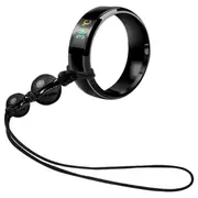 Digital Display Polished Temperature Induction Mirror Effect Durable With Lanyard Beads Phone Ring Holder Buckle Decorative Mobile Phone For Xiaomi Mi Note 10/ Xiaomi Redmi Note 8 pro BLACK COLOR