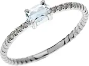 [Dainty and Elegant Gold Rings] Dainty 10k White Gold Diamond and Solitaire Oval Aquamarine Rope Design Stackable/Proposal Ring