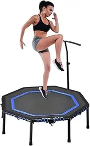 BLOODYRIPPA 48'' Silent Mini Trampolines with Adjustable Handrail, Folding Design, Easy to Set up, Indoor Rebounder for Cardio Trainer, Max Load 120kg, Blue