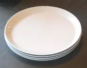 Set of 4 Crate & Barrel Verge Dinner Plates Flared Rim Glossy White 10.75 inches