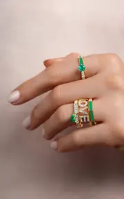 [Aisha Baker] New Beginning 18K Yellow Gold Diamond, Emerald And Enamel Ring