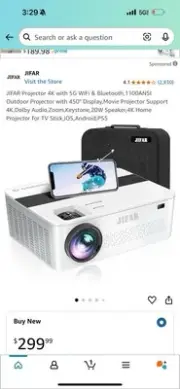 JIFAR Projector 4K with 5G WiFi & Bluetooth NEW