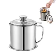 1.8L Stainless Steel Oil Filter Pot Bacon Grease Filter Can Oil Storage Container with Strainer Mesh Dust-proof Lid