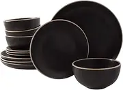 Gibson Home Rockaway Round Stoneware Dinnerware Sets, Service for 4 (12pcs), Black