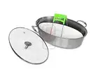 Oval Stainless Steel Pot Fish Steamer Set Pot with Glass Lid