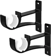 Curtain Rod Bracket, Heavy Duty Curtain Rod Hooks Curtain Rod Holders Black Single Curtain Drapery Rod Hanger Support for 1 inch Rod, Set of 2