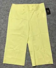 Nicole Miller Capri Pants Womens 12 Celadon Green Stretch Pockets Buttons New