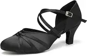 [VCIXXVCE] Women's Satin Ballroom Dance Shoes Closed Latin Salsa Tango Modern Standard Dance Shoes