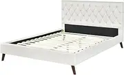 Andy King Single Bed Frame Upholstered Headboard Contemporary Design Sturdy Construction Normal Density Foam Soft Polyester Padding Poplar Plywood Board Rubber Wood Legs 104H x 113W x 219D CM Cream