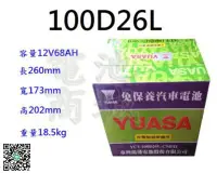 在飛比找Yahoo!奇摩拍賣優惠-《電池商城》全新 湯淺 YUASA 免加水汽車電池 100D