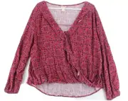 Mossimo Womens Red Black V Neck Long Sleeve Bohemian Style Print Blouse Size XXL